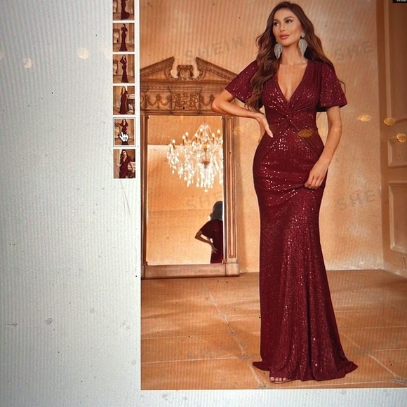 Trumpet/Mermaid Plunging Neck Floor-Length Sequin Dress with Butterfly Sleeves - Picture 12 of 13